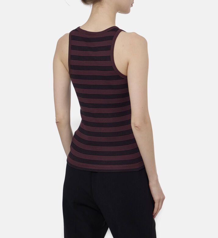 Ganni Tonal Logo Embroidered Micro-stripe Tank Top, Brown, S, Model View