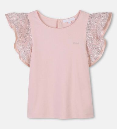 Sequin Sleeve Embroidered Logo Top