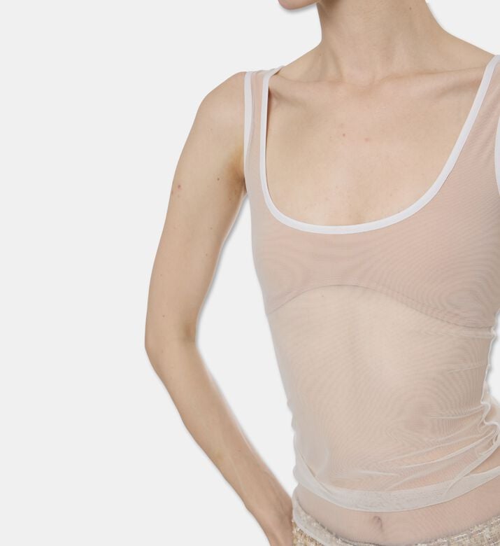 Nensi Dojaka Contrast Piping Sheer Mesh Top, Model View