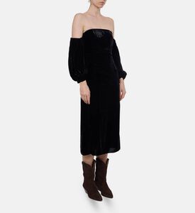 Forte-Forte Velvet Sweetheart Neck Midi Dress, Model View