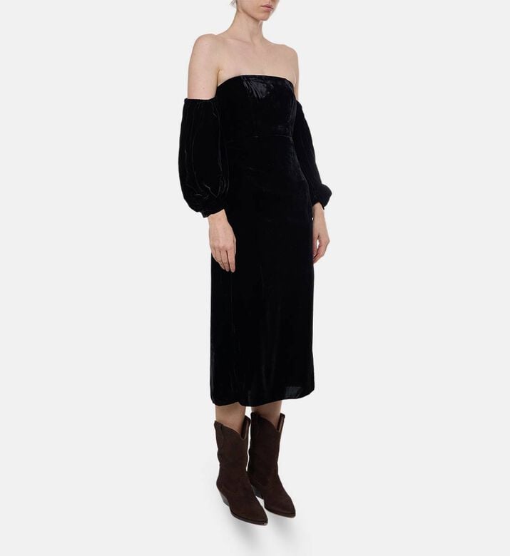Forte-Forte Velvet Sweetheart Neck Midi Dress, Model View Forte-Forte Velvet Sweetheart Neck Midi Dress, Model View