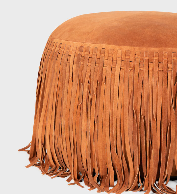 Home Deco and More Willow Suede Leather Round Pouf, Terracotta, Packshot View