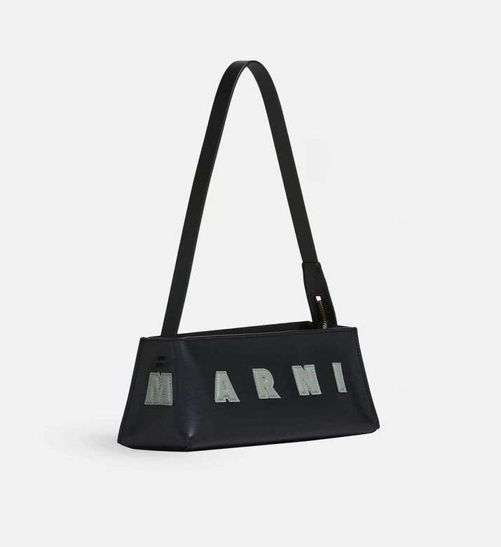 Leather Logo-embroidery Shoulder Bag