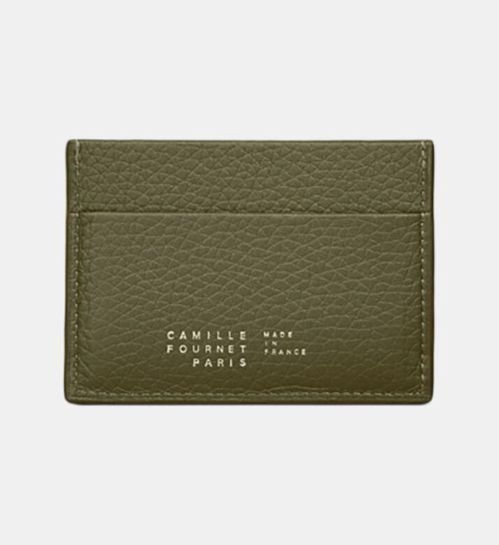 Camille Fournet Alligator Taurillon Round Scale Cardholder, Khaki, Packshot View