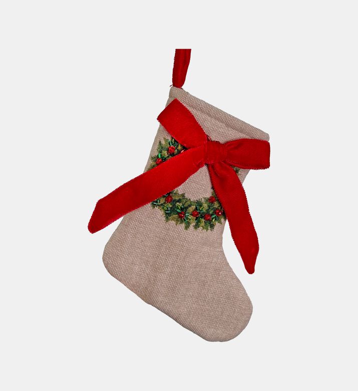 Shishi Velvet Bow Beaded Wreath Stocking, Grey, 16.5-cm, Packshot View