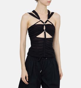 بلوزة ريفون حريرية مجمعة بأشرطة