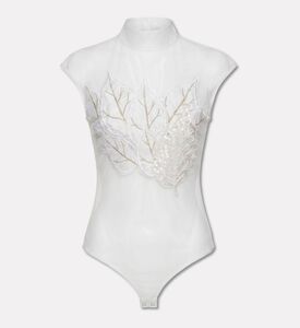 Savanna Beads Embellished High Neck Sleeveless Bodysuit, White, Xl, Packshot View