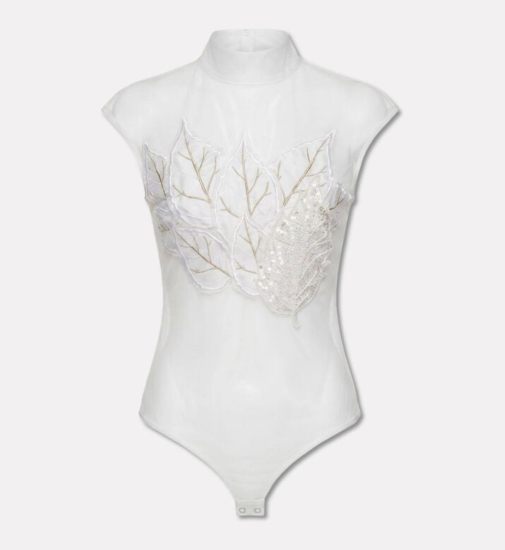 Savanna Beads Embellished High Neck Sleeveless Bodysuit, White, Xl, Packshot View