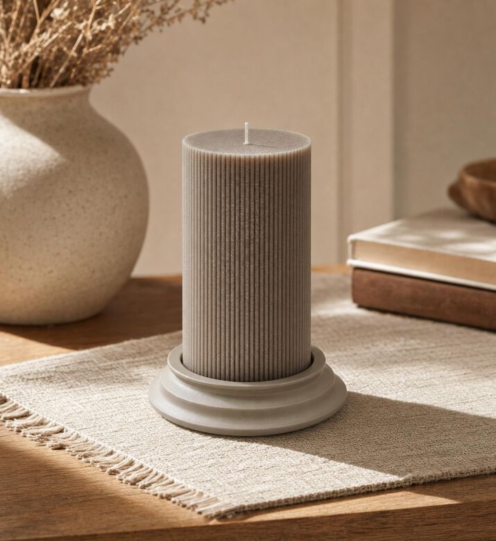 Edg Dorica Wide Base Long Candle, Grey, 20-cm, Model View