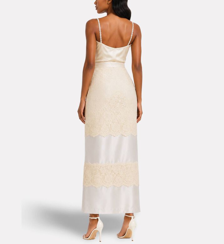 Savanna Lace Organza Pencil Skirt, Off-white, M, Model View