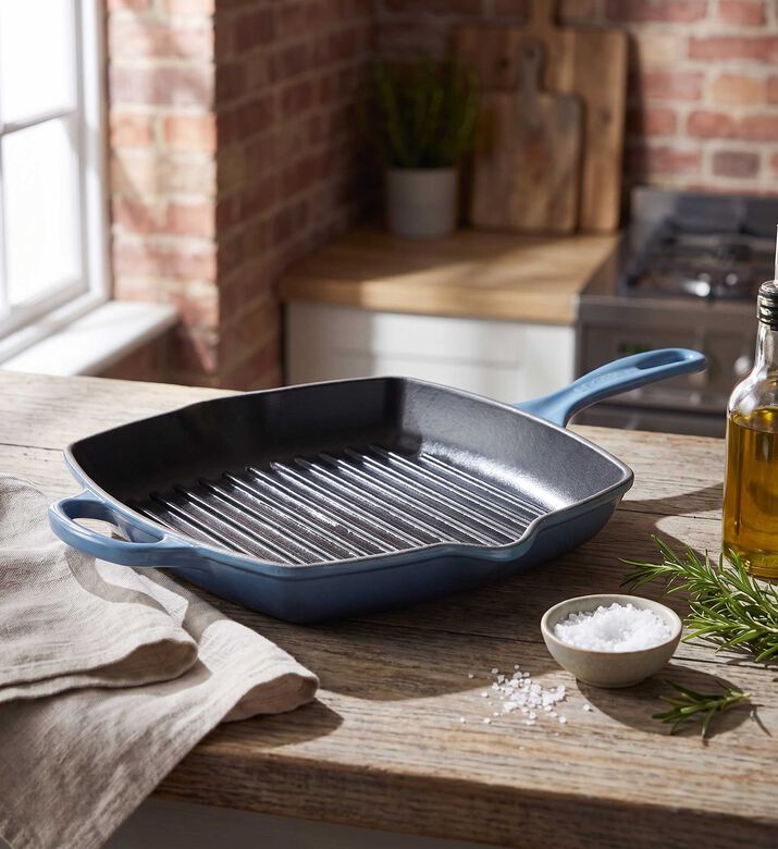 Le Creuset Grillit Cast Iron Square Skillet, Blue, 26-cm, Packshot View