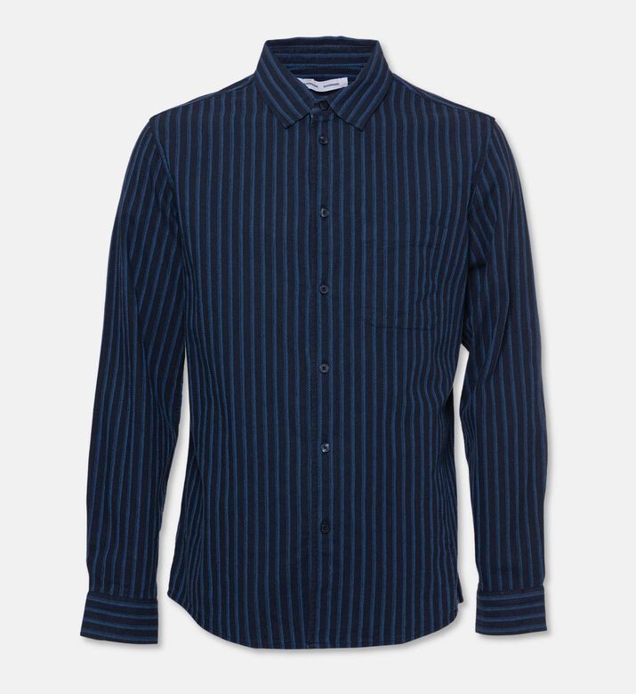 Samsoe Stripe-print Button Closure Regular-fit Shirt, Blue, L, Packshot View