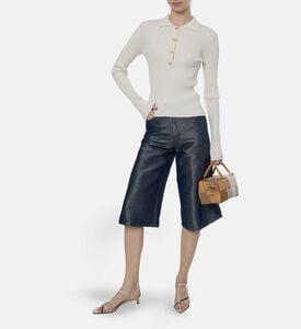 Ganni Ornate Gold-tone Buttons Ribbed Knit Top, Off-white, M, Model View