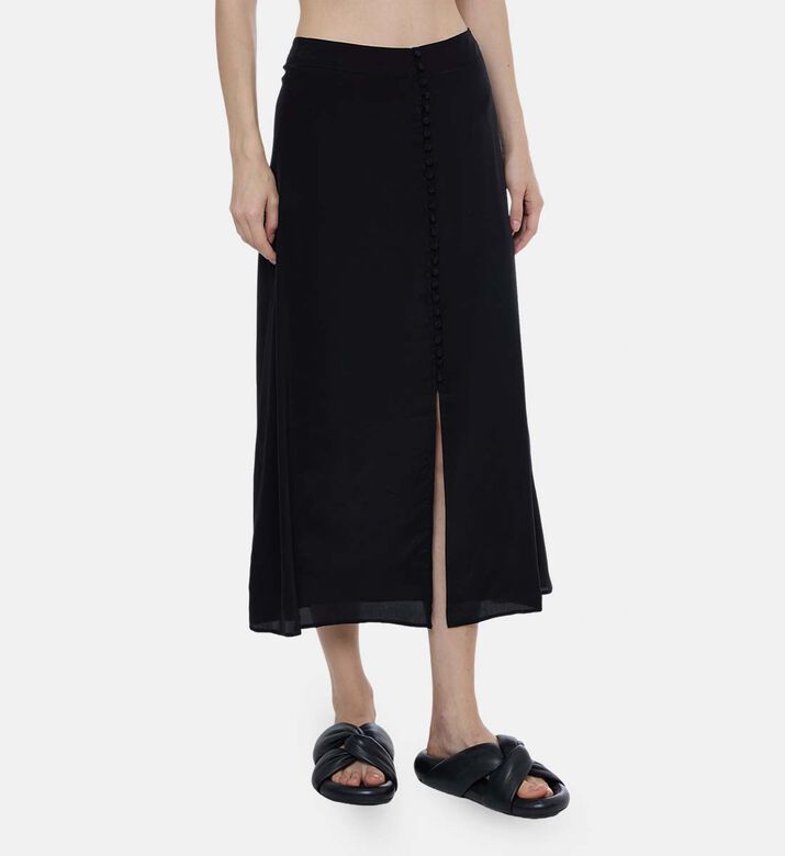 Button-front Closure A-line Midi Skirt