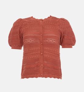 كارديغان محبوك بخيوط مفتوحة بأكمام قصيرة ومنتفخة