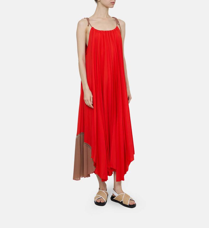 Plissé Adjustable Drawstring Long Dress