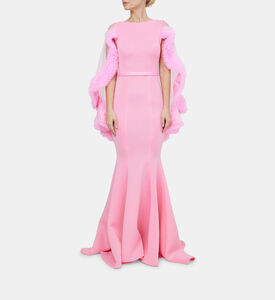 Neoprene Ruffle Cape Mermaid Dress