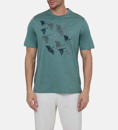Cotton Birds-print Crewneck T-shirt