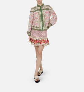 تنورة قصيرة بطبعة أزهار وفواكه صيفية