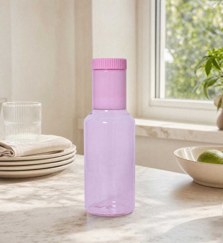 Design Letters Tight-fit Lid Tube Glass Carafe, Pink, 1-l, Model View