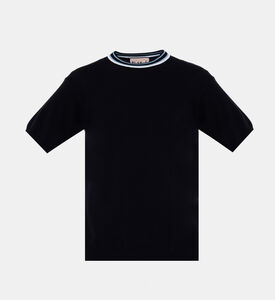 تيشيرت قطن بأكمام قصيرة بحافة ياقة بلون مغاير