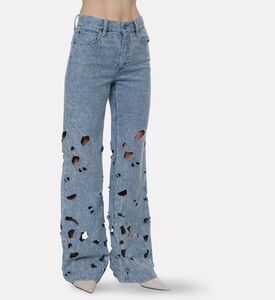 Alice and Olivia Cut-out Detail Button Closure Denim Pants, Model View