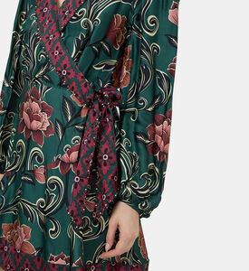 فستان أرابيسك قصير بأكمام طويلة مزين بأزهار