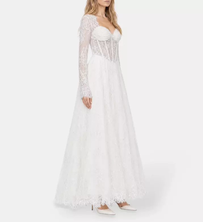 L Atelier Du Luxe Beaded Chantilly Lace Gown, Model View