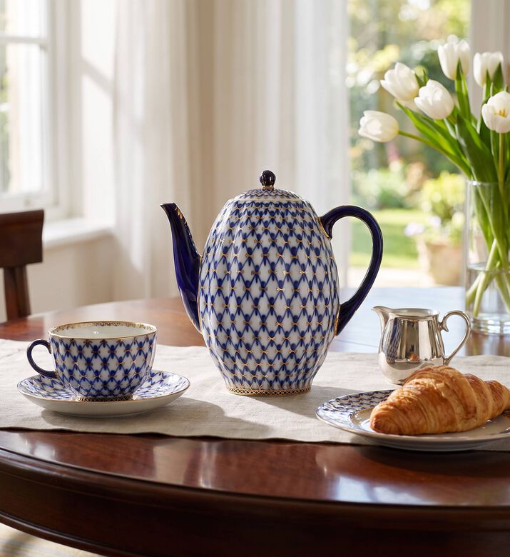 Imperial Cobalt Net Tulip Coffee Pot, Model View