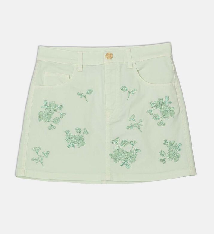La Mia Bambina Floral Embroidered Button Closure Skirt, Light-green, 6y, Packshot View
