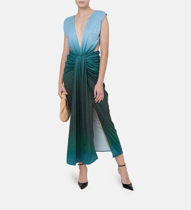 Front Drapes Deep-v Maxi Dress