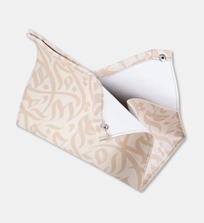 Silsal Calligraphy Leather Tissue Box, Beige, Packshot View