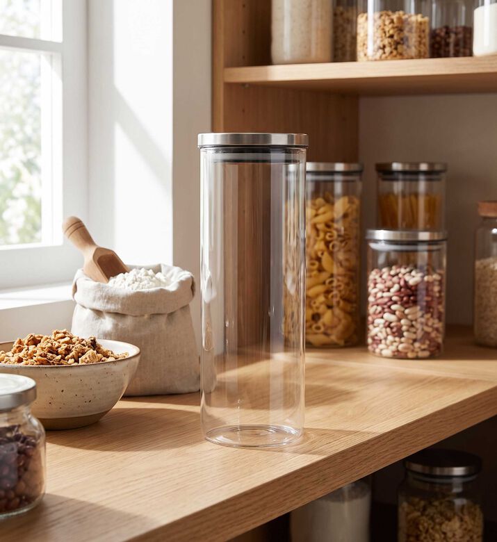 Home Deco and More Glass Steel Lid Canister, Packshot View