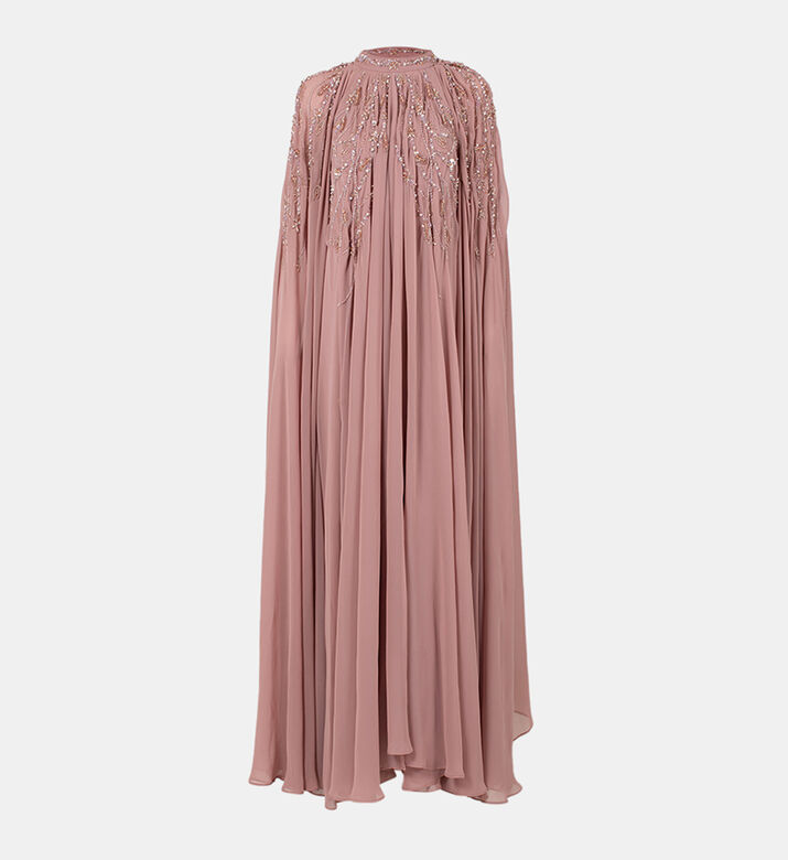 Rhinestone Tulle Satin Maxi Kaftan
