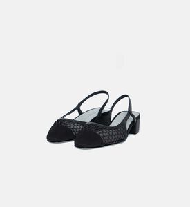 حذاء بكعب عريض وسير خلفي مفتوح جلد