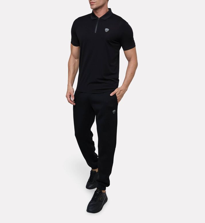 EA7 Zippered Collar Logo Polo Shirt, Black, Xl, Model View