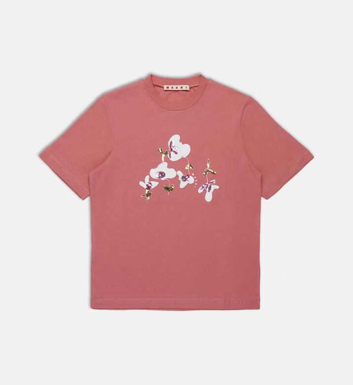 Floral-embellished Round Neck T-shirt