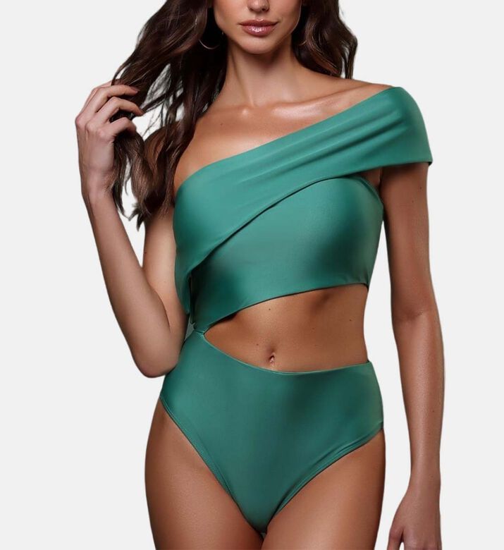 Tulip-print One-shoulder Swimsuit