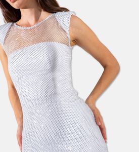 Savanna Feather-trimmed Crystal-embellished Sleeveless Cocktail Dress, White, S-m, Model View