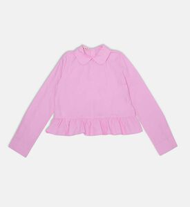 بلوزة قطن مكشكشة بياقة بلوغو