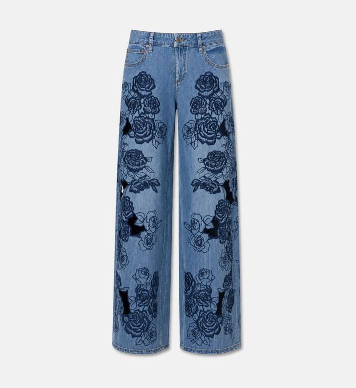 Alice + Olivia Floral-embroidered Wide-leg Jeans, Packshot View