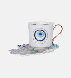 مجموعة قطعتان صينية بشكل كف وكوب بطبعة عين