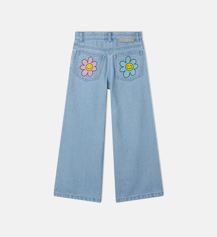 Flower-applique Cropped Jeans