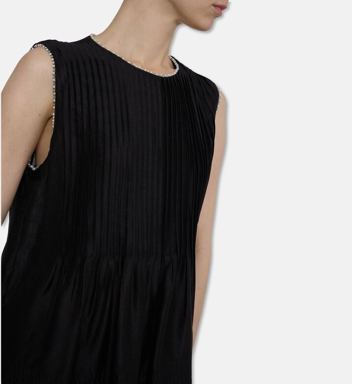 Edward Achour Paris Sleeveless Pintuck Pleating Shell Top, Black, 40, Model View