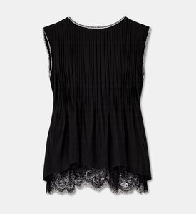 Edward Achour Paris Sleeveless Pintuck Pleating Shell Top, Black, 40, Packshot View