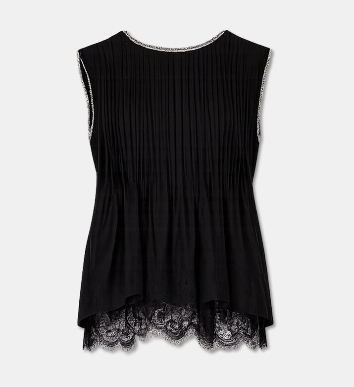 Edward Achour Paris Sleeveless Pintuck Pleating Shell Top, Black, 40, Packshot View
