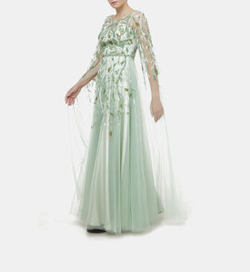 فستان ماكسي بكاب بتصميم أوراق شجر