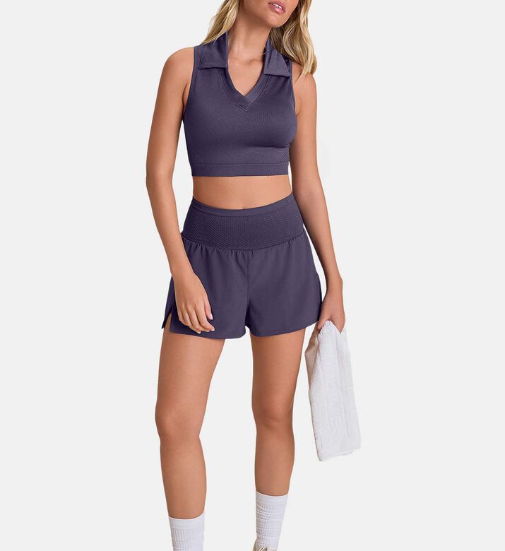 LIVE! Polo-style Cropped Top, Blue, M, Model View