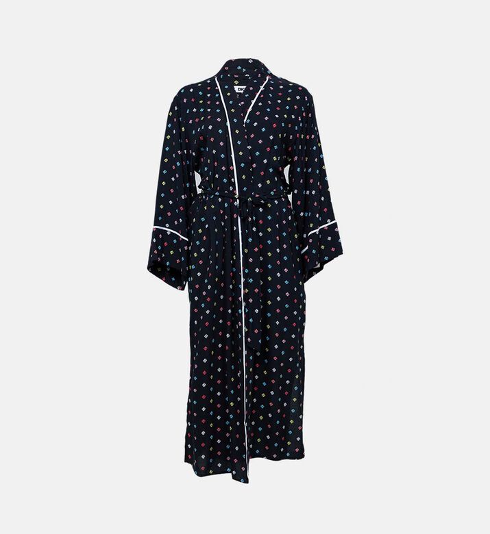Contrasted Piping Side Slits Robe