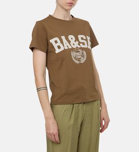 Ba and Sh Cotton Crewneck Short-sleeve T-shirt, Brown, S, Model View